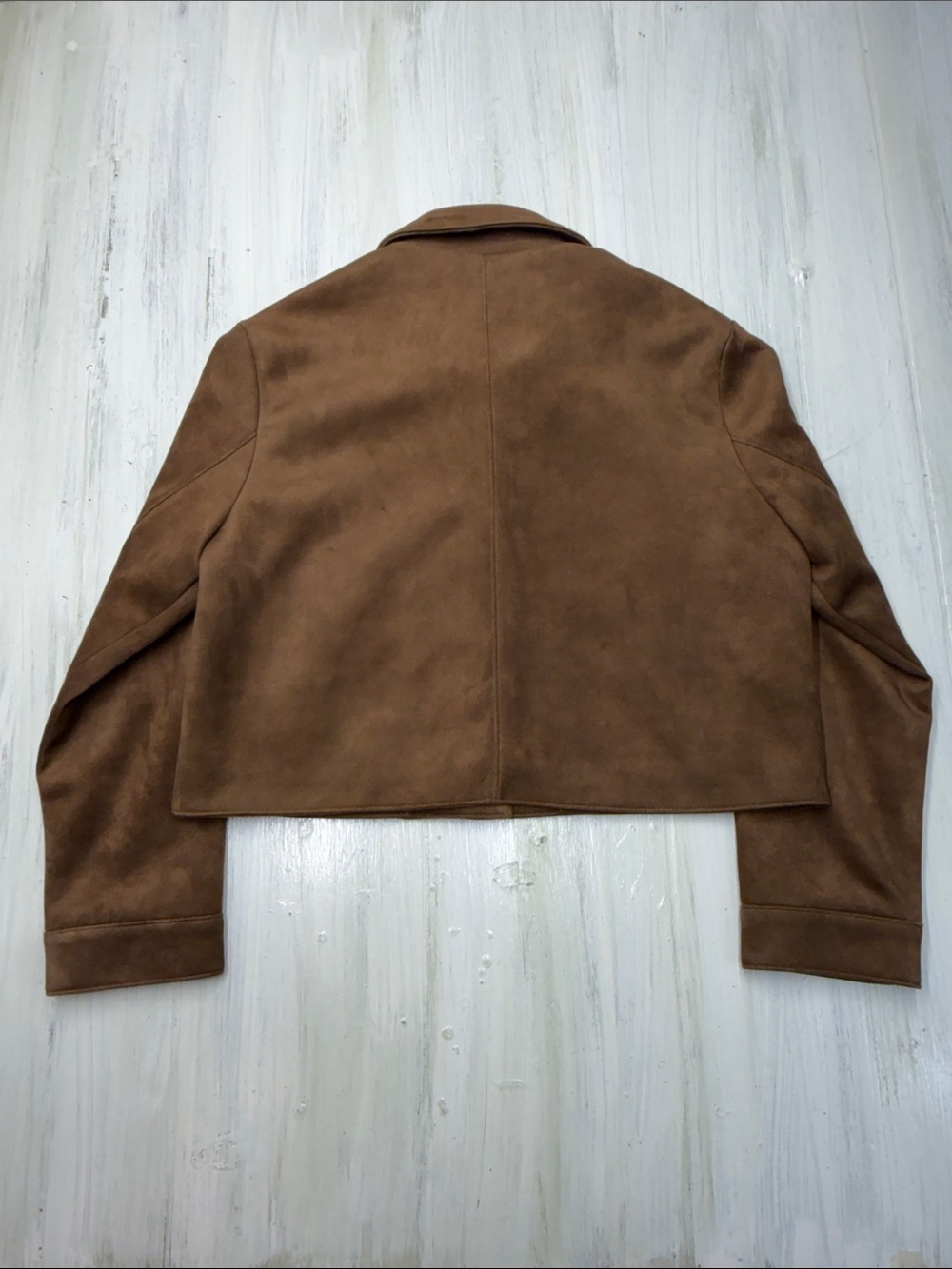 Zara Cropped Faux Suede Jacket in Tobacco Brown Sz L - Picture 6 of 12